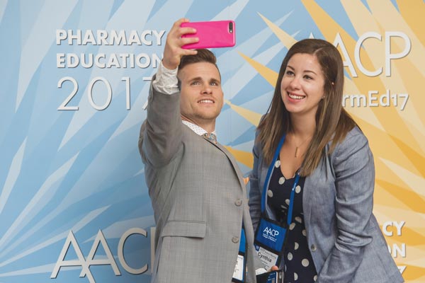 Members strike a pose in front of #PharmEd17’s #HealthyStartsHere photo station. Selfietakers were asked to share their patient stories along with their photos from the booth.