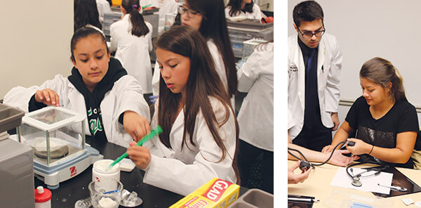 Students doing lab experiments to learn about pharmacy professions.
