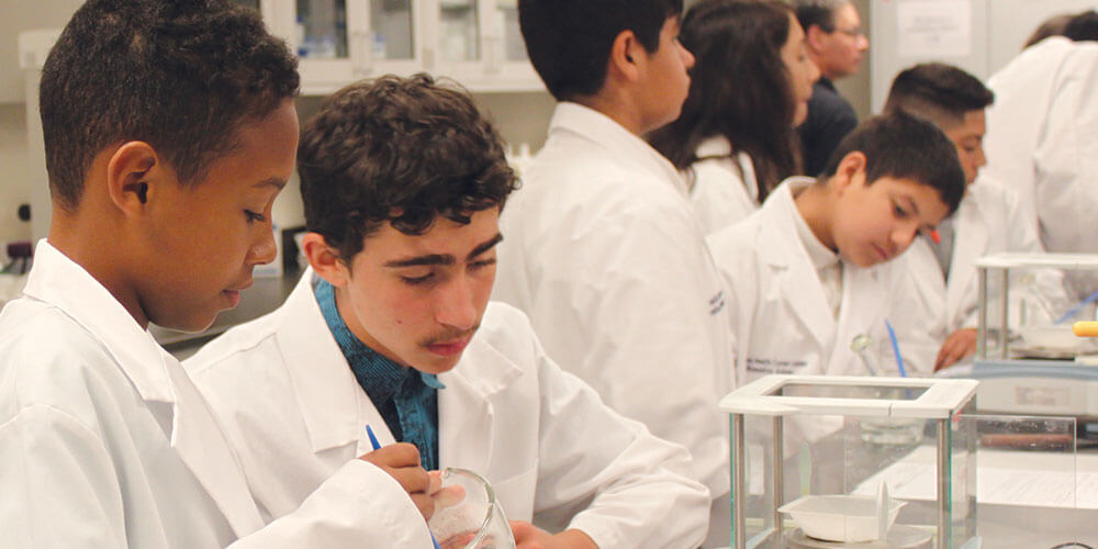 Students learning about pharmacy through lab activities