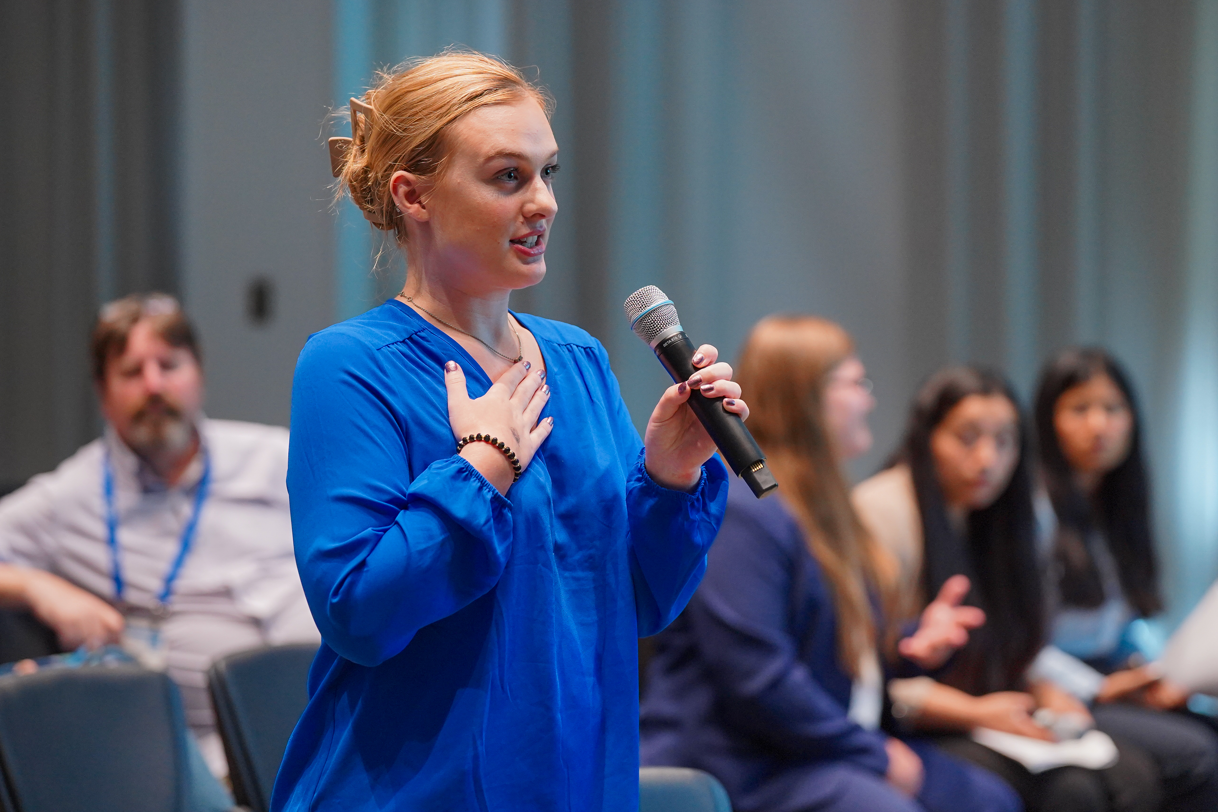 A student pharmacist speaks during her portion of the CPD Section's Student Mock Trial.