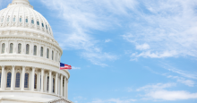 Capitol Hill is shown against a clear sky in Washington, D.C.